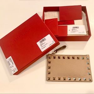 Valentino Beige Studded Key & Card Holder